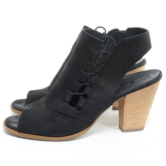 Paul Green Women UK7 US9 Black Leather Open Toe Back Strap Heeled Sandal Sabrina - Picture 6 of 16